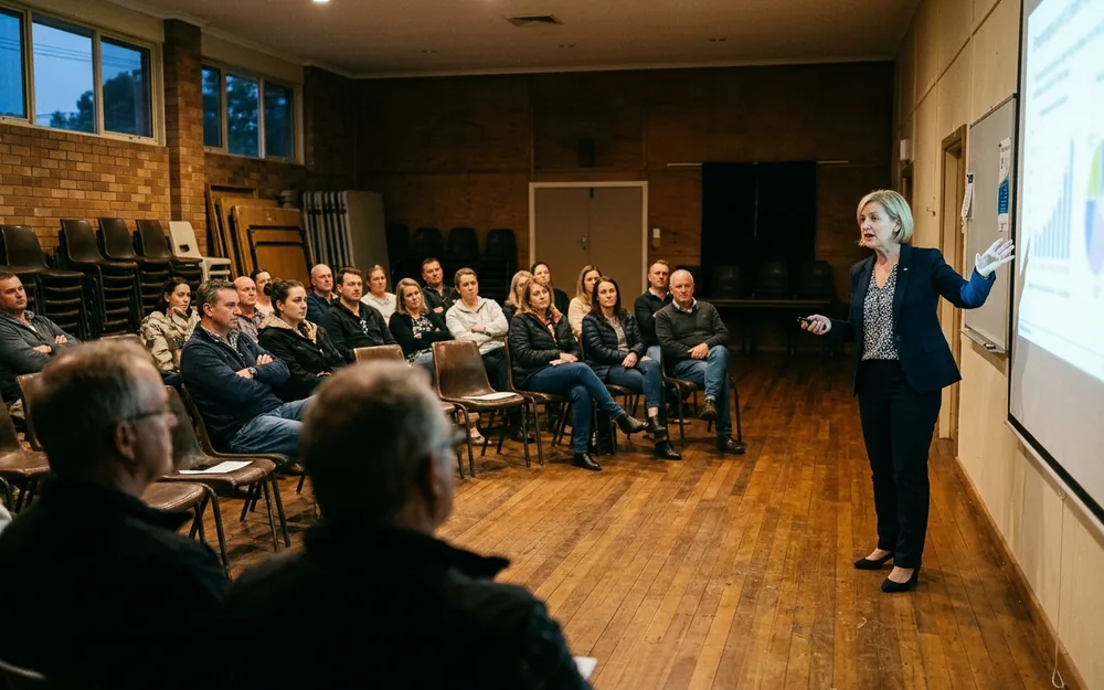 Agent presenting market data to a full room at a local seller information night