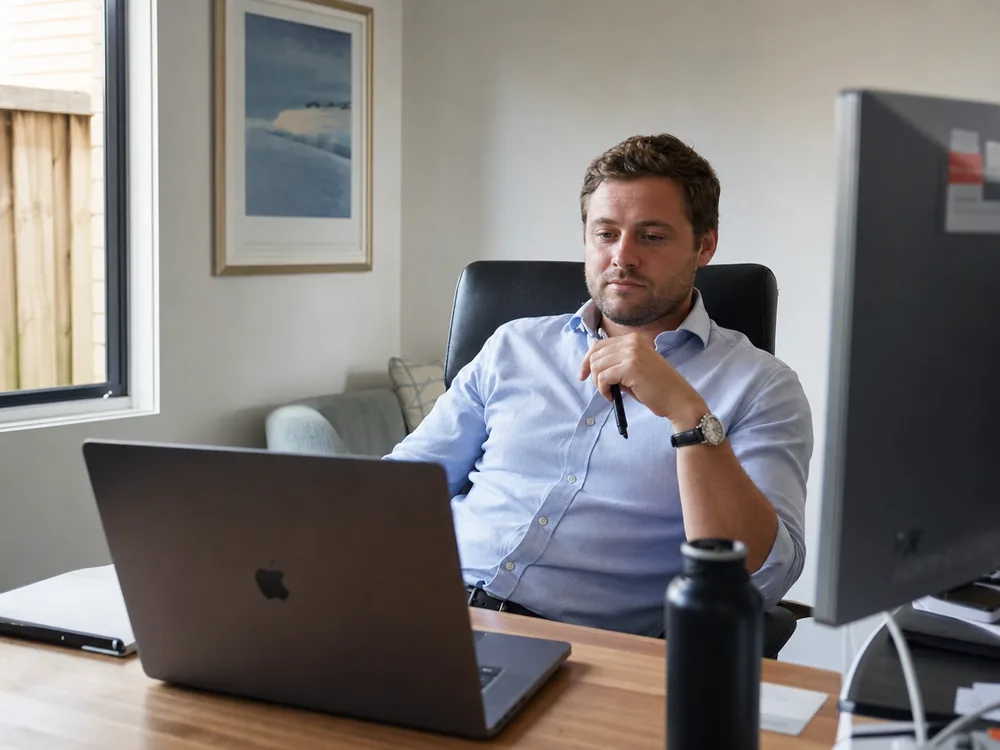 Agent reviewing his lead numbers on the weekly accountability call